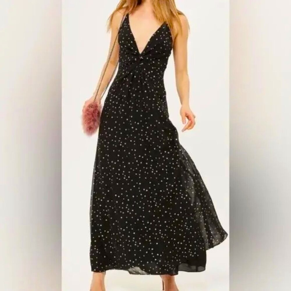 Topshop Star Foil Chiffon Black Maxi Dress  Size 2